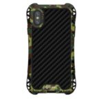 R-JUST AMIRA Series Drop-resistant Carbon Fiber Texture Silicone + Metal Casing with Tempered Glass Screen Protector for iPhone XS Max 6.5 inch – Camouflage Green