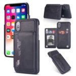 PU Leather Coated PC Card Holder Mobile Phone Cover Case for iPhone XS 5.8 inch / iPhone X – Black
