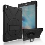 [Built-in Hand Holder Strap] 360° Swivel PC + Silicone Combo Kickstand Tablet Case for Apple iPad Air (2013) – Black