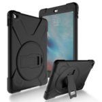 [Built-in Hand Holder Strap] 360° Swivel PC + Silicone Combo Kickstand Tablet Shell for Apple iPad Air 2 – Black