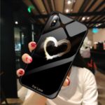 Pattern Printing Tempered Glass + TPU Hybrid Case for iPhone XS 5.8 inch – Black / Heart