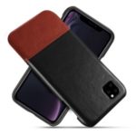 KSQ Bi-color PC + PU Leather Protective Phone Shell Case for iPhone (2019) 5.8-inch – Black / Dark Brown