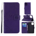Imprint Butterfly Flowers Leather Mobile Phone Shell for iPhone (2019) 6.5-inch – Dark Purple