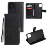 Imprint Style Butterfly Flowers Leather Wallet Case Shell for iPhone (2019) 5.8-inch – Black