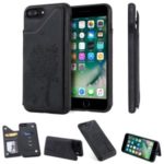 Imprinted Cat Tree Card Holder PU Leather Coated TPU Phone Case Cover for iPhone 7 Plus 5.5 inch / 8 Plus 5.5 inch – Black