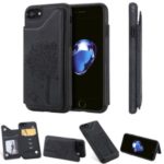 Imprinted Cat Tree Leather Coated TPU Back Shell with Card Slot for iPhone 8/7 4.7 inch- Black