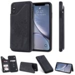 Imprinted Cat Tree Card Holder Leather Coated TPU Protective Phone Case Cover for iPhone XS Max 6.5 inch – Black