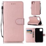 Solid Color Leather Wallet Stand Phone Case Cover for iPhone (2019) 6.5-inch – Rose Gold