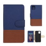 Color-block Cross Texture PU Leather Wallet Stand Casing for iPhone (2019) 6.5-inch – Dark Blue