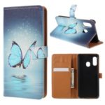 Pattern Printing Leather Wallet Case for Samsung Galaxy A20e – Blue Butterfly