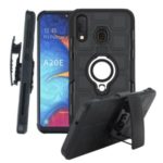 Geometric Pattern TPU PC Hybrid Case with Magnetic Car Mount Ring Holder and Belt Clip for Samsung Galaxy A20e – Black