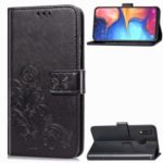 HAT PRINCE Imprint Four-leaf Flip Leather Wallet Stand Phone Case for Samsung Galaxy A20e – Black