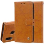 HAT PRINCE Vintage Style Oil Wax Leather  Wallet Stand Phone Casing for Samsung Galaxy A20e – Brown