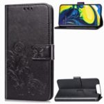 HAT PRINCE Imprint Four-leaf Wallet Stand Leather Casing for Samsung Galaxy A80 – Black