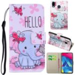 Pattern Printing Leather Wallet Stand Case for Samsung Galaxy M20 – Elephant