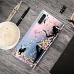 Pattern Printing Clear TPU Cell Phone Cover Case for Samsung Galaxy Note 10 – Girl and Cat