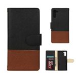 Color-block Cross Texture PU Leather Wallet Stand Phone Shell for Samsung Galaxy Note 10 – Black