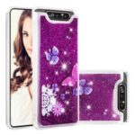 Flowable Glitter Powder Sequins TPU Back Case for Samsung Galaxy A90 / A80 – Butterflies