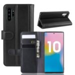Genuine Split Leather Wallet Cell Phone Cover with Stand for Samsung Galaxy Note 10 Pro – Black