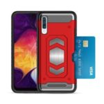 PC + TPU Combo Card Holder Phone Casing for Samsung Galaxy A50 – Red