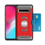 PC + TPU Combo Card Holder Phone Shell for Samsung Galaxy S10 5G – Red