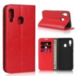 Crazy Horse Texture Genuine Leather Wallet Phone Case for Samsung Galaxy A20e – Red