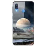 Pattern Printing Glass+TPU+PC Phone Case for Samsung Galaxy A20e – White Planet