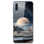 Printing Style Glass+TPU+PC Phone Case Cover for Samsung Galaxy A50 – White Planet