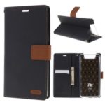 ROAR Twill Grain Wallet Leather Phone Shell for Samsung Galaxy A90 / A80 – Black
