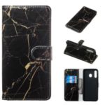 Marble Pattern Printing Leather Wallet Stand Protective Case for Samsung Galaxy M30 / A40s – Black / Marble