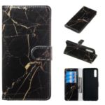 Pattern Printing Leather Wallet Stand Protective Case for Samsung Galaxy A70 – Black / Marble