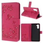 Imprint Butterfly Flowers Rhinestone Decor Leather Wallet Case for Samsung Galaxy Note 10 – Rose