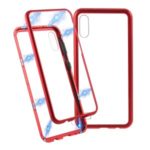 Magnetic Attraction Metal Frame + Tempered Glass Cover Shell Cell Phone Case for Samsung Galaxy A10 – Red