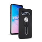 TPU + PC Hybrid Case Magnetic Holder Metal Sheet Finger Grip Kickstand Phone Case for Samsung Galaxy S10 – Black