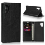Crazy Horse Skin Genuine Leather Wallet Phone Case for Samsung Galaxy Note 10 Pro – Black