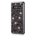 Electroplating Matte Glittery Sequins PC+TPU Hybrid Cover Protective Cell Phone Case for Samsung Galaxy S10 – Black