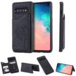 Imprinted Cat Tree Leather Coated TPU Back Case with Card Slot for Samsung Galaxy S10 – Black