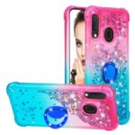 Gradient Glitter Powder Quicksand TPU Shell with Finger Ring Buckle for Samsung Galaxy A20e/A10e – Red/Sky Blue
