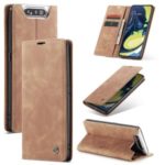 CASEME 013 Series Auto-absorbed Business Leather Wallet Stand Phone Shell for Samsung Galaxy A80/A90 – Light Brown