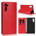 Crazy Horse Texture Wallet Stand Genuine Leather Phone Casing for Samsung Galaxy Note 10 – Red