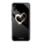 Pattern Printing 9H Glass Back + Soft TPU Edge Hybrid Phone Case for Samsung Galaxy A70 – Black Polygon and Heart