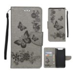 Imprint Butterfly Flower Leather Wallet Case for Samsung Galaxy A80/A90 – Grey