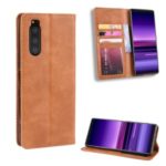 Auto-absorbed Retro Style Wallet Stand Leather Phone Cover for Sony Xperia 2 – Brown