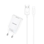 USAMS T21 Travel Charger Set 2.1A Fast Charging Wall Phone Charger and Lightning 8 Pin Cable (EU Plug)