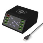 60W Wireless USB Charger Multi-port Charger QC3.0 Quick Charge with LED Display (Support FOD Function) – US Plug