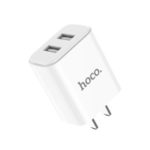 HOCO C62 VICTORIA Dual USB Ports Travel Charger US Plug (CCC Certificated) – White/US Plug