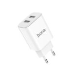 HOCO C62A VICTORIA Dual USB Ports Travel Charger EU Plug – White/EU Plug
