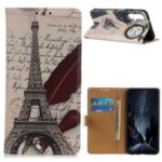 Pattern Printing Leather Wallet Case for Huawei nova 5 Pro / nova 5 – Eiffel Tower and Characters