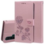 Imprinted Rose Flower Pattern Leather Wallet Shell Case for Huawei Honor 20 Pro – Pink