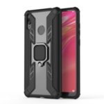 Warrior Style Rotatable Ring Kickstand PC+TPU Phone Cover Shell for Huawei Y7 (2019) / Y7 Prime (2019) – Black